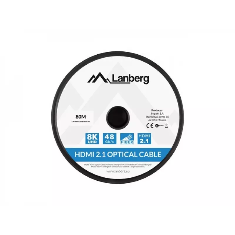 HDMI CABLE M/M V2.1 80M 8K BLACK OPTICAL AOC LANBERG