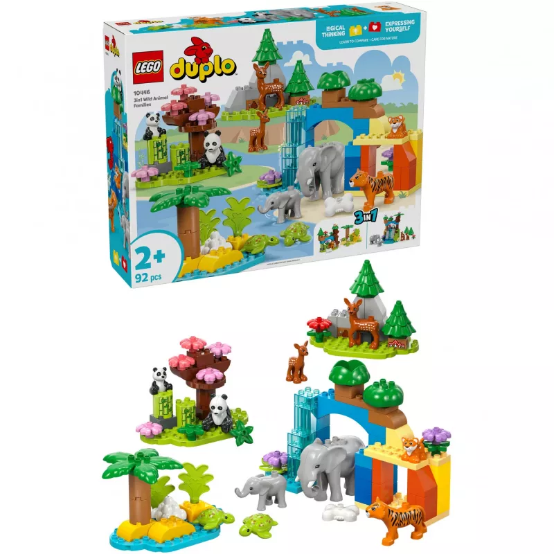 Toy set LEGO DUPLO Town Wild Animal Families 3-in-1 10446 — 92 pieces, ages 2+, 200×220×340 mm