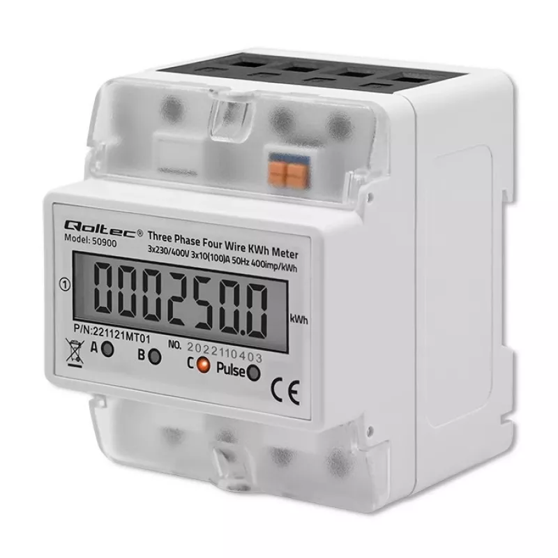Three-phase electronic energy meter QOLTEC 50900 400V LCD 4P