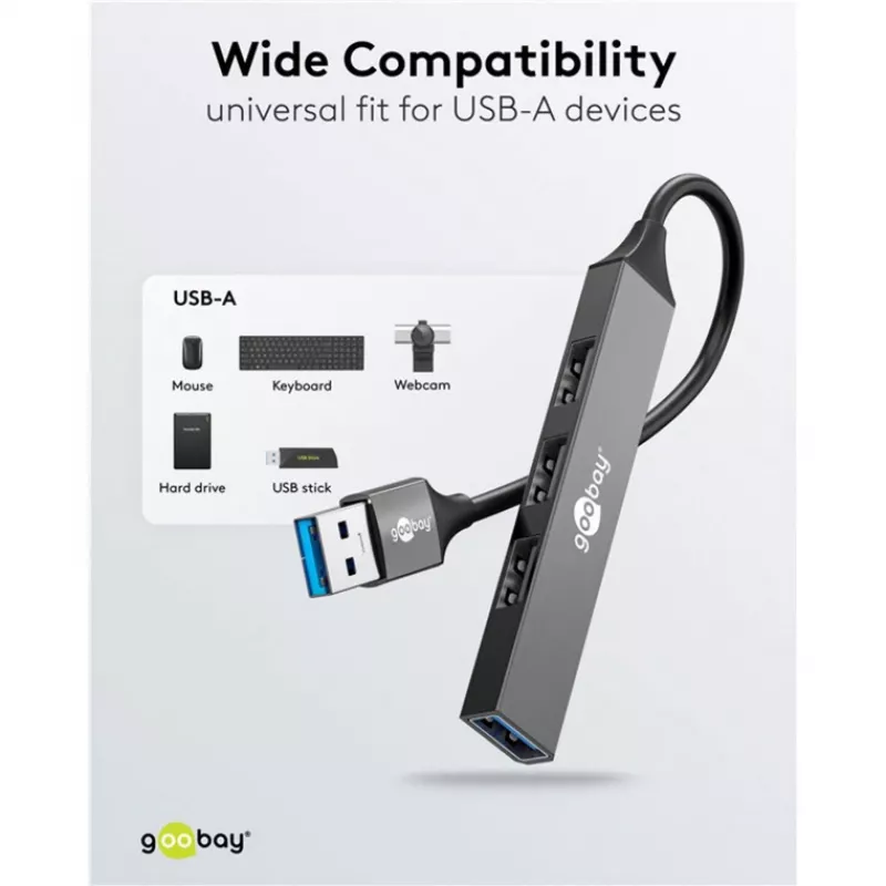 Goobay USB Hub 74456 Type-A 5000 Mbit/s Light Grey