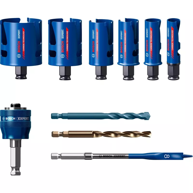 Bosch 2 608 900 490 Expert Construction Material Hole Saw Set, 10 pcs, 20-64 mm