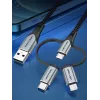 Vention USB 2.0 A Male to 3-in-1 Micro-B&USB-C&Lightning Male Cable 1M Gray Aluminum Alloy Type