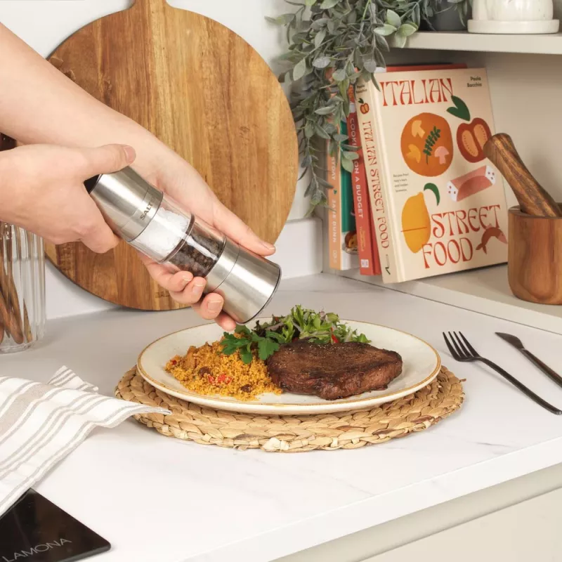 Salt and pepper mill Salter BW12957FEU7 Duo adjustable coarseness, manual tabletop grinder