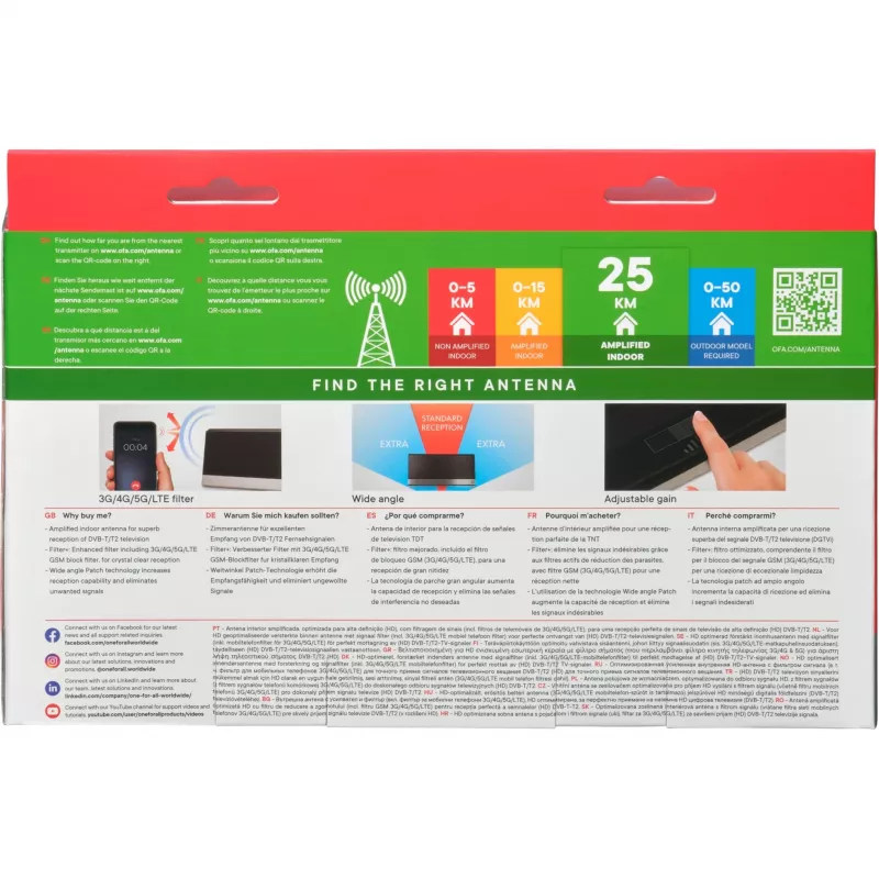 Indoor Antenna One For All SV 9385 DVB-T DVB-T2 Black