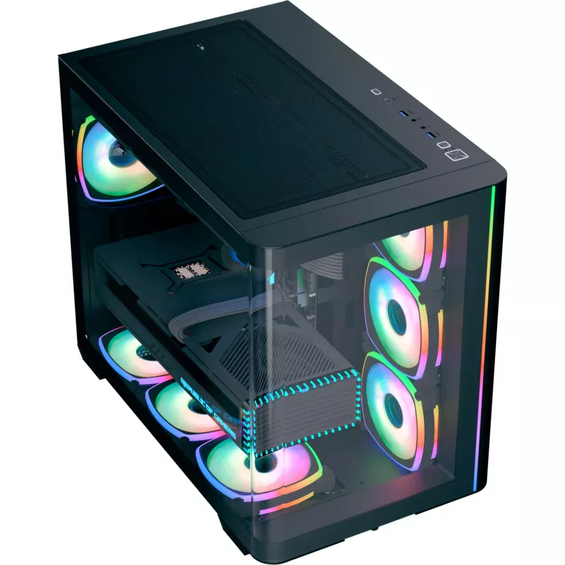 Tower PC Case AEROCOOL P500C EVO-G-BK-v1 with 2 Tempered Glass Panels, Black