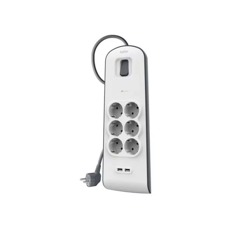 Power strip Belkin BSV604VF2M-V2 — 6 outlets, 2× USB-A, 2 m cable