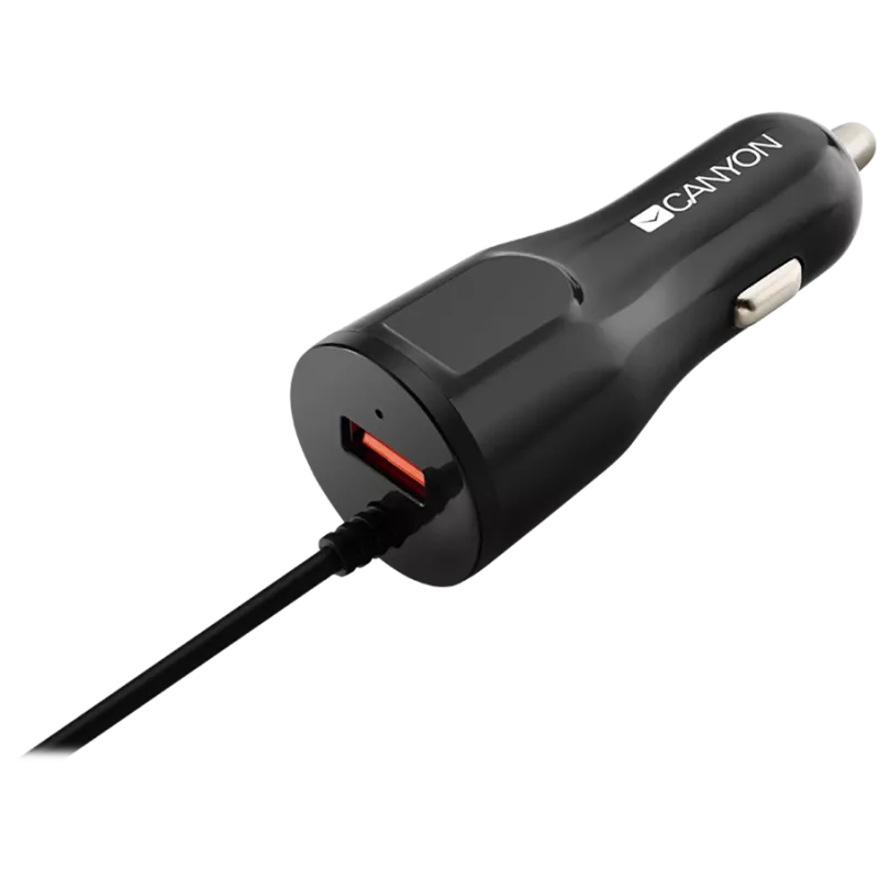 CANYON car charger C-033 2.4A/USB-A built-in Lightning Black