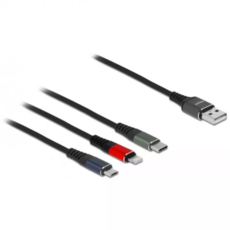 USB Charging Cable DeLOCK 3 in 1 Type-A to Lightning Micro USB USB Type-C 30 cm
