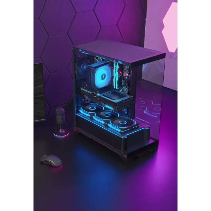 TACENS Mars Gaming MCPRISMA Midi Tower PC case, Black, tempered glass, supports ATX/Micro-ATX/Mini-ITX, 2x3.5 inch + 2x2.5 inch bays