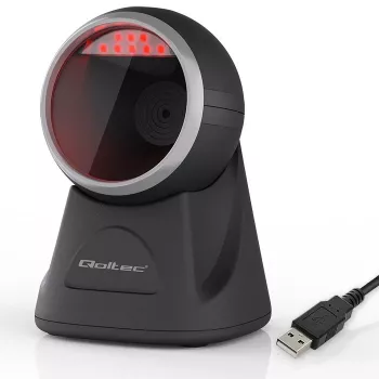 Qoltec Lettore Di Precisione Da Table Di Codici a Barre 1D E Scanner QR 2D, Lettore Codice a Barre, Black
