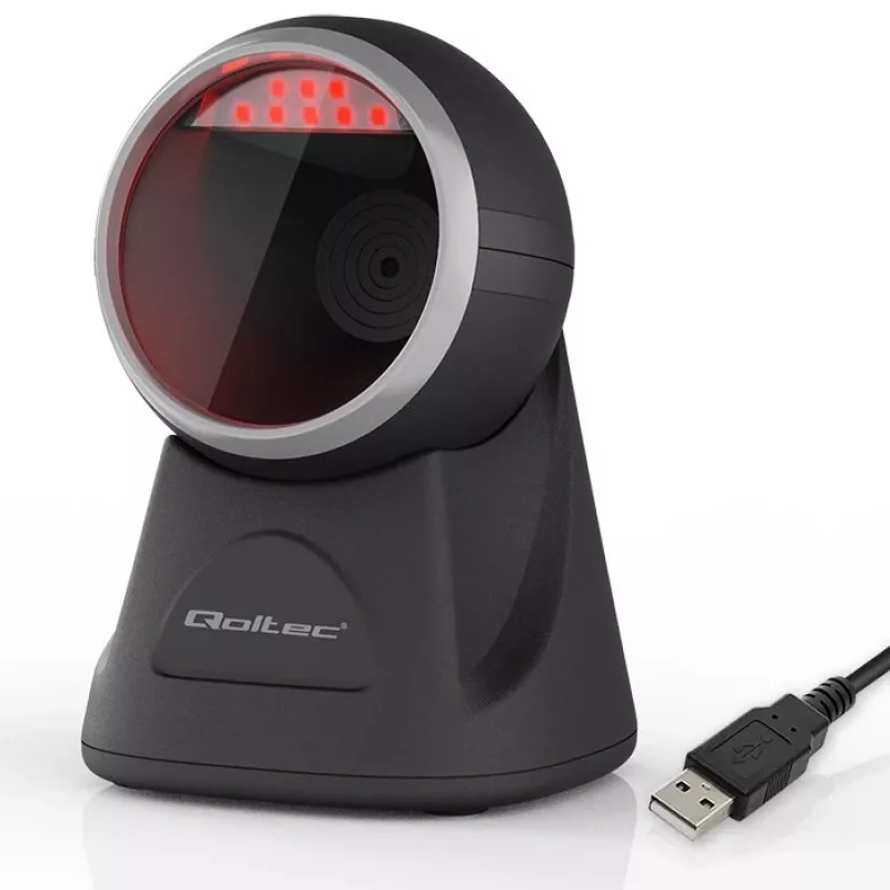 Qoltec Lettore Di Precisione Da Table Di Codici a Barre 1D E Scanner QR 2D, Lettore Codice a Barre, Black