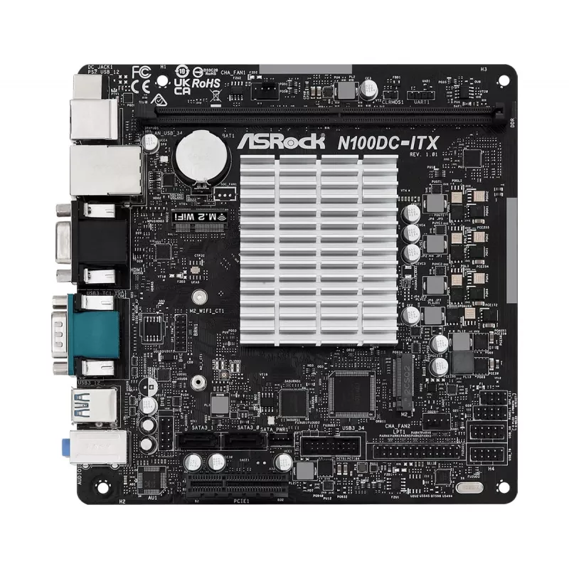 ASRock N100DC-ITX - Intel Quad-Core Processor N100 (up to 3.4 GHz) DDR4- 2 SATA3, Supports Intel Turbo Boost Technology Mini ITX (280) Motherboards