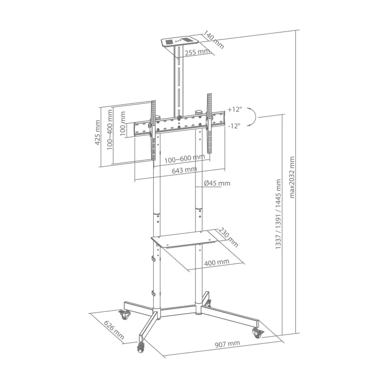 SBOX wall mount bracket FS-401-2 for 37–70 inch displays, load capacity 45 kg, plate 600×400 mm