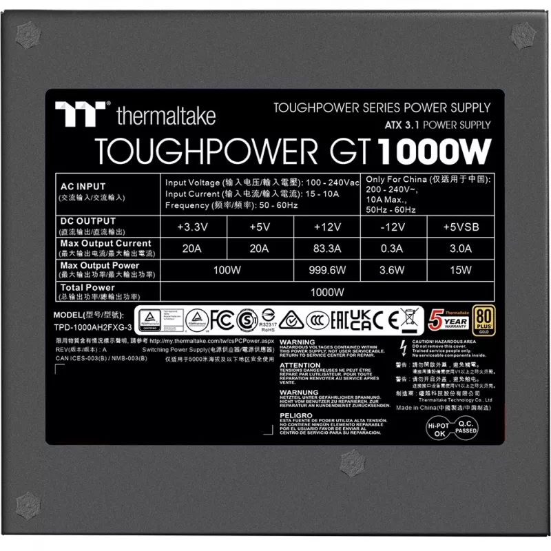 Power Supply Unit Thermaltake Toughpower GT 1000W 24-pin ATX Black