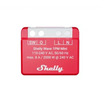 In-wall smart relay Shelly 1PM — single-channel Z-Wave mini switch, 110–240V, 8A, 2000W, 868.4 MHz
