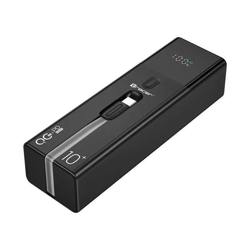 Portable Power Bank TRACER Quant 10000 mAh Li-Ion, PD & QC3.0, 3 ports (2×USB-C, 1×USB-A), 100W, Black