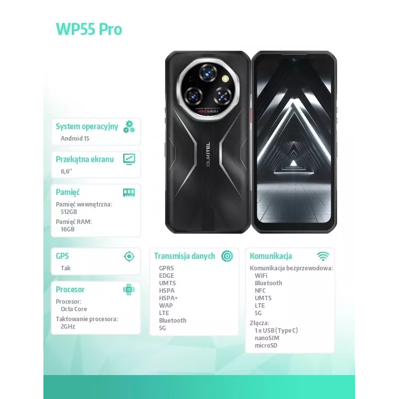 Smartphone Oukitel WP55Pro 6.6 inch 16GB RAM 512GB Storage Black