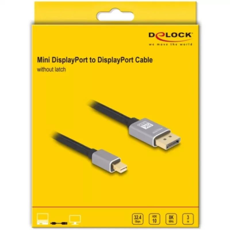 Delock - DisplayPort-Cable - Mini DisplayPort (M) to DisplayPort (M) - DisplayPort 1,4 - 3,0m - Support of 8K 60 Hz - Black, Grey (81093)