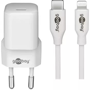Apple Lightning / USB-C PD charging set 30 Watt, Charger White, 1 Meter Cable, PD