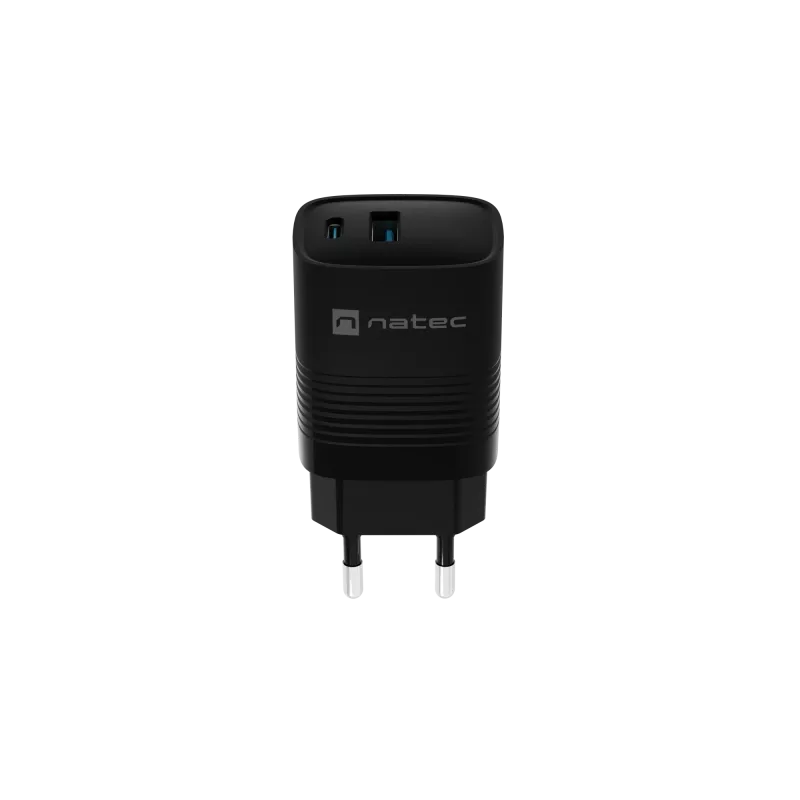 NATEC wired mobile device charger NUC-2141, 30W, USB-C PD 3.0 + USB-A QC 3.0, 110–240V, black