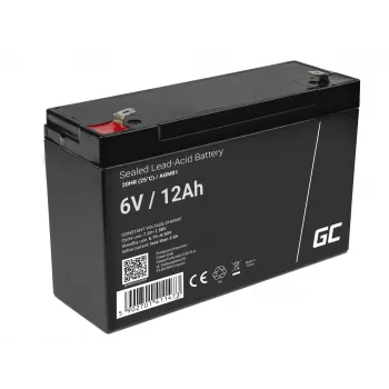 Sealed Lead Acid (VRLA) AGM battery Green Cell 6V 12Ah, 94×151×50 mm, 1.65 kg