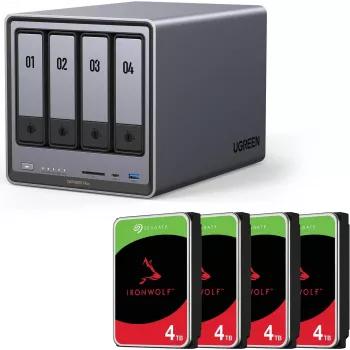 NAS enclosure UGREEN DXP4800 Plus with 16TB (4×4TB) SATA drives, 4-bay RAID-ready