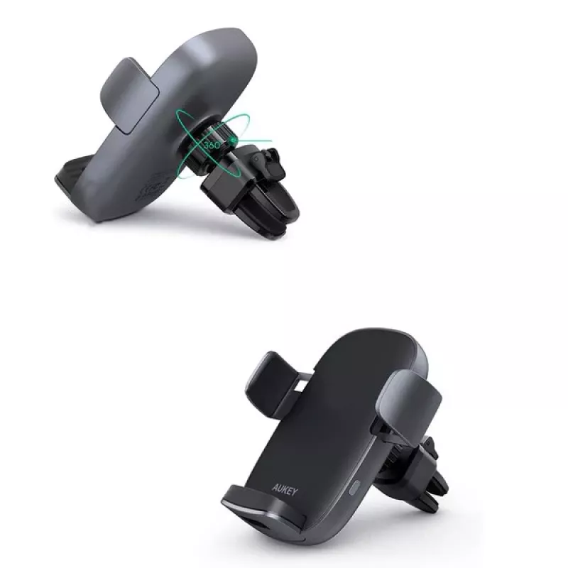 Wireless Charging Phone Mount Aukey HD-C52 — Qi-compatible adjustable-angle car phone holder with wireless charging