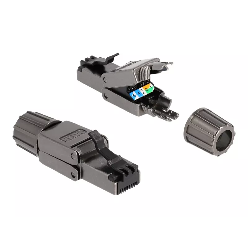 Network Cable DeLOCK RJ45 plug Cat.8.1 STP toolfree Black