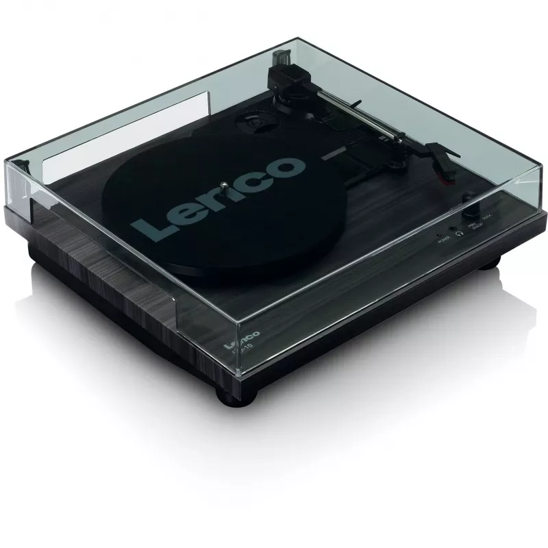 Belt-drive audio turntable Lenco LS-10 Black with built-in speakers, 33/45 RPM, RCA out, headphone jack