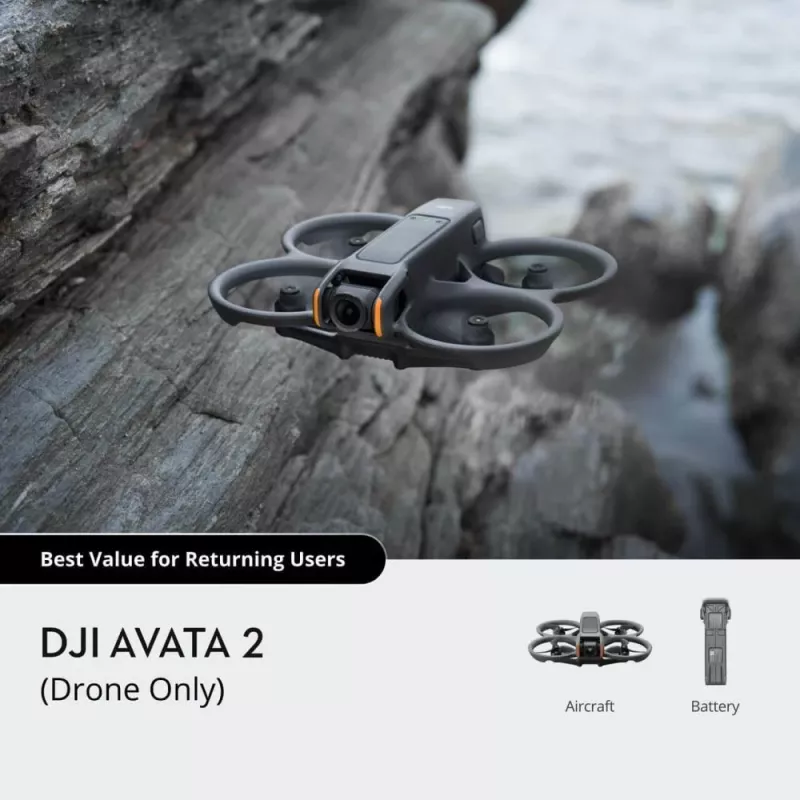 Drone DJI Avata 2 — maximum range 13,000 m, max speed 27 m/s, 4 rotors, black (without goggles or remote controller)