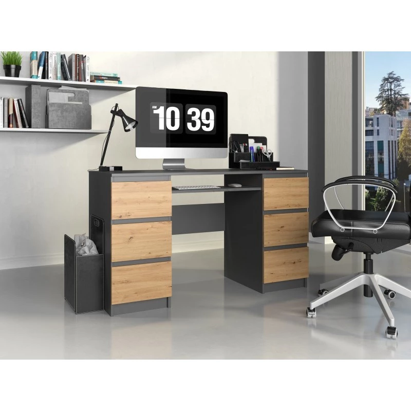 Computer desk top e shop KUBA ANTR/ART, straight, rectangular particleboard, 1300×510×760 mm, oak colour