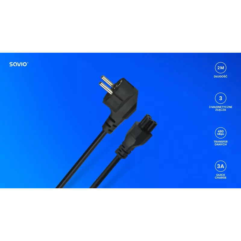 Power Cable Savio Strom IEC 60320 C5 CEE 7/7 3m Black C5 Coupler Type C