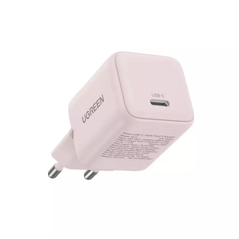 Power adapter UGREEN X512 20W USB-C PD fast charging, pink, 100–240V input, 1× USB-C