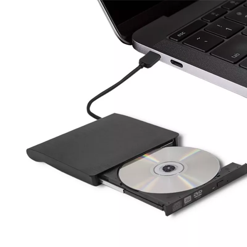 External DVD‑RW drive QOLTEC 51857 — USB 3.0, SATA interface, DVD±R 8x, DVD±RW 4x, DVD‑RAM 5x, CD 24x, black
