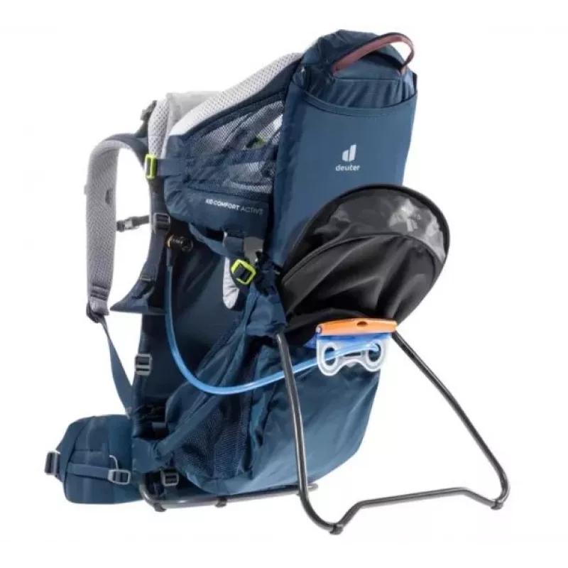Baby carrier backpack DEUTER Kid Comfort Active — blue, polyamide, up to 22 kg, sunshade, footrest, VariQuick, Lite Air