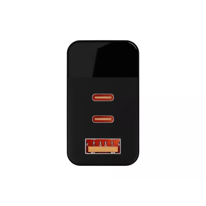 LCD wall charger USB socket + USB-Cx2 PD 65W GAN black wattmeter