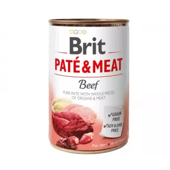 Wet dog food Brit Paté & Meat with Beef 400 g — adult wet food, 400 g can, 75% moisture, 11% protein, gluten- and lactose-free