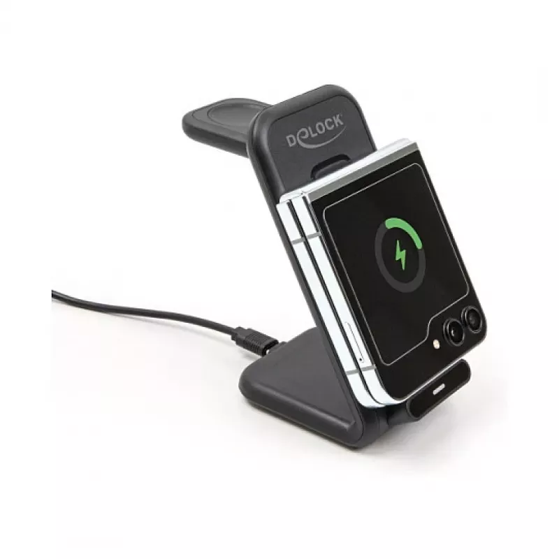 DELOCK 66941 Wireless Charger 3-in-1 for Smartphone Smartwatch Headphones USB Type-C 15W Indoor Black