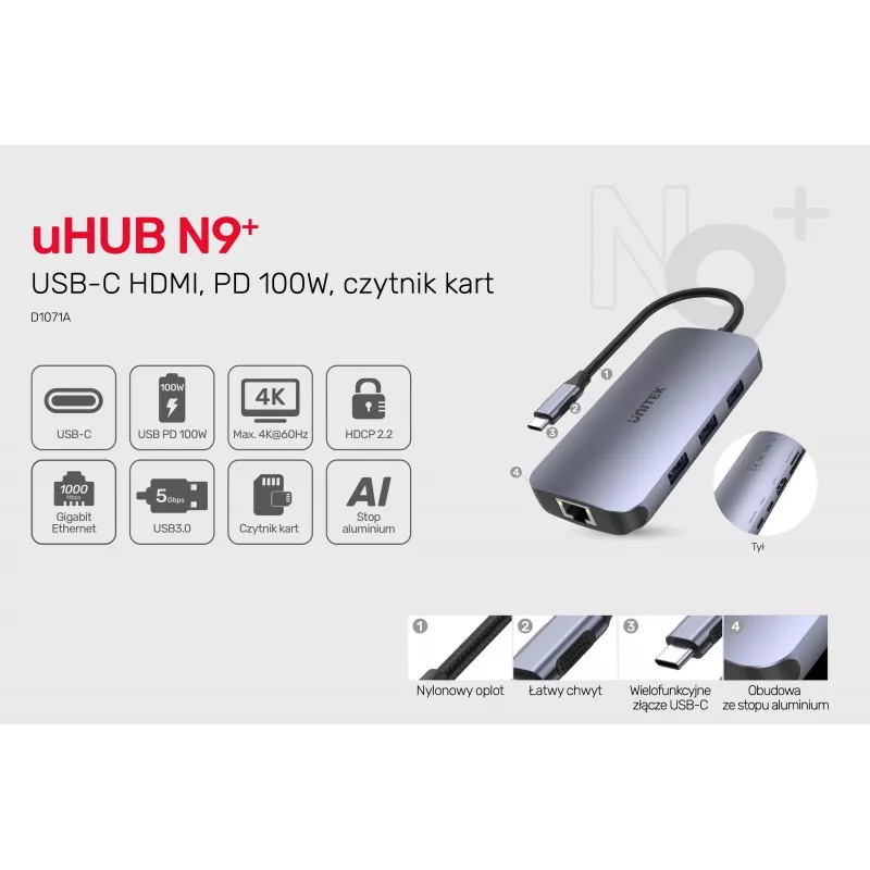 UNITEK D1071A interface hub USB 3.0 SuperSpeed 5 Gb/s Silver