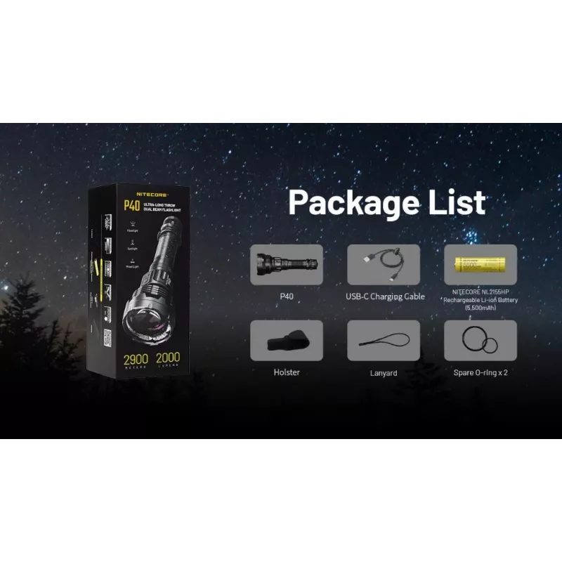 Flashlight Nitecore P40 2000 Lumens Ultra-Long beam, model P40