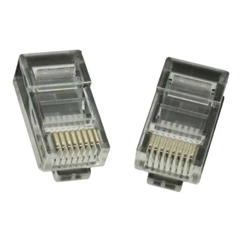 Modular plug 8P8C for solid LAN cable CAT5, UTP, 10 pcs. per bag | Modular 8P8C RJ45 plug, 30u” gold plated, 3-fork internal contacts for use with solid LAN cables