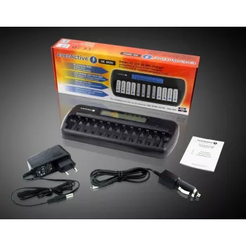 Battery charger everActive NC-1200 — universal 12-battery charger for AA/AAA, 12 V input, black