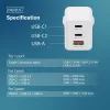 Wall charger DIGITUS DA-10303 67W GaN, 2× USB-C + 1× USB-A, 100–240V, white