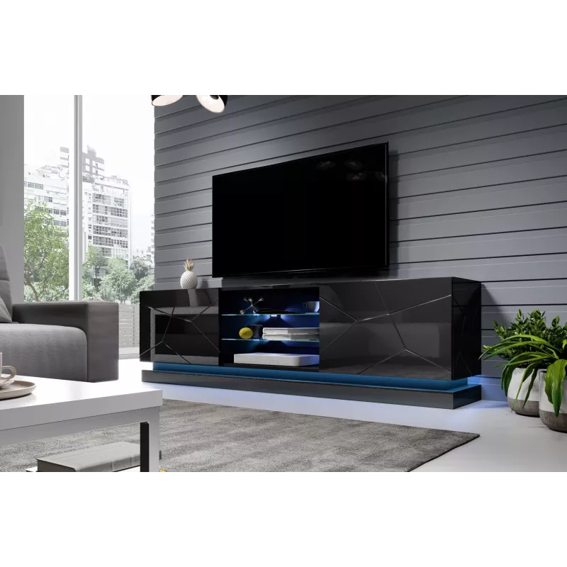 Cama TV cabinet QIU 200 MDF black gloss/black gloss