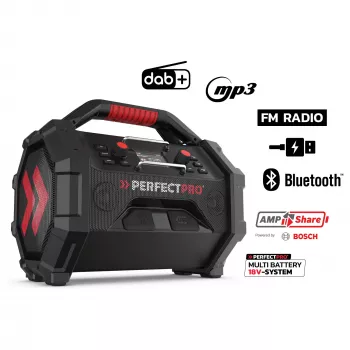 Portable Construction Radio PerfectPro ROCKTAGON 18V — battery powered jobsite radio