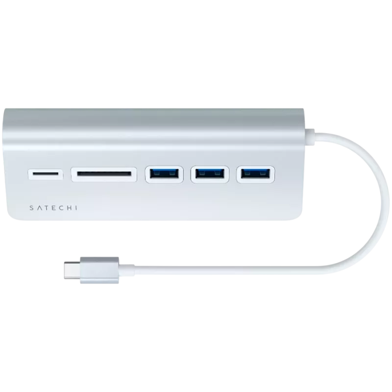 Satechi Type-C Aluminium USB Hub & Card Reader, Silver, ST-TCHCRS