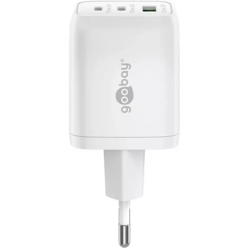 USB-C Fast Charger Nano, PD, GaN, 65 Watt (White, 1x USB-A, 2x USB-C PD, Charge 3.0)