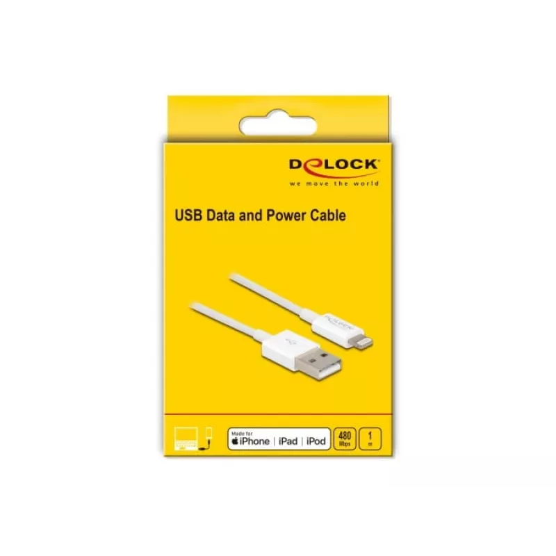 USB data and power cable DeLOCK 83000 for iPhone iPad iPod white 1 m