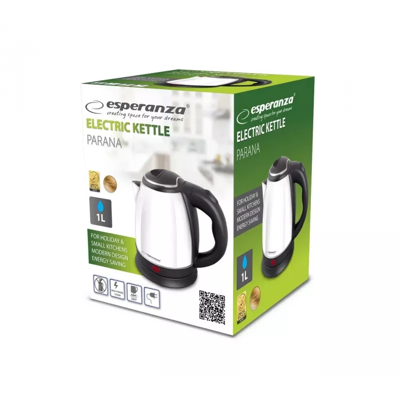 Esperanza EKK128W Parana electric kettle, 1.0 L, 1350 W, cordless, stainless steel, white