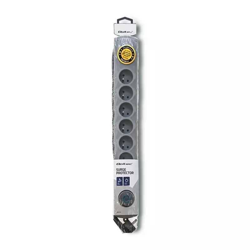 50168 PROTECTION SURTENSION 8 SORTIE(S) CA 230 V 3 M grey - PROTECTIONS SURTENSIONS (8 SORTIE(S) CA, TYPE F, 230 V, 50 HZ - Qoltec